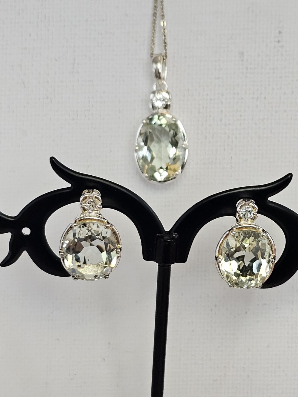 Prasiolite & Topaz Pendant Sterling Silver & 18" Necklace & Earrings Set